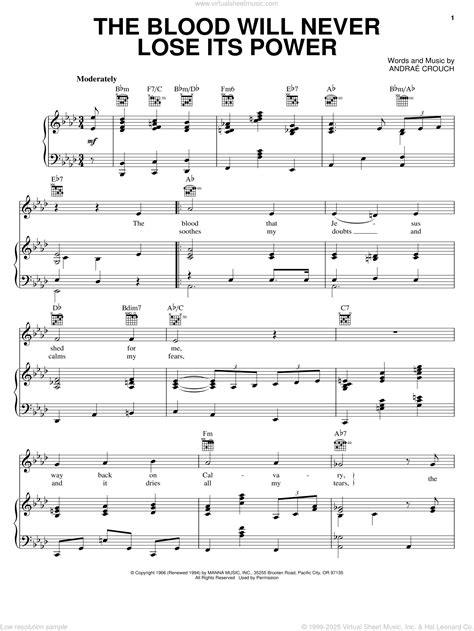 The Blood Will Never Lose Its Power sheet music for voice, piano or guitar
