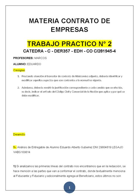 TP 2 Contrato De Empresas Explicacion MATERIA CONTRATO DE EMPRESAS