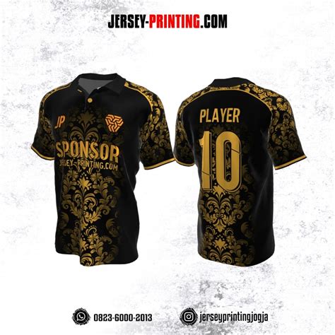 Jersey Atasan Badminton Volly Lari Futsal Kerah Polo Hitam Motif Batik