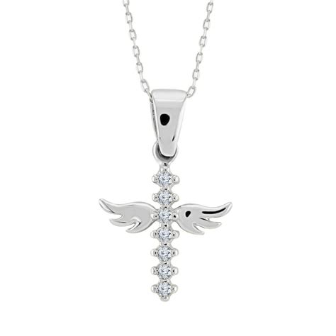 14k White Gold Plated Angel Wing Cross Necklace For Womens Womens Day