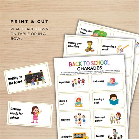 Back to School Charades Game Printable Icebreaker Game for Kids First Day of School Game Act or ...