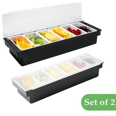 2 Pcs Condiment Server With Lid 6 Compartments Ice Chilled Fruit Salad