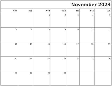 November 2023 Printable Blank Calendar