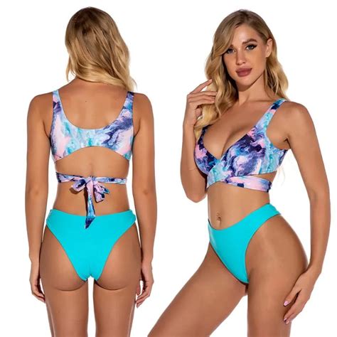 Blue Cross Strap Bikini Set For Women Sexy Swimsuits For Large Bust