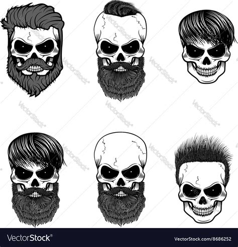 Set Of Bearded Skulls Skulls With Beard And Hair Vector Image