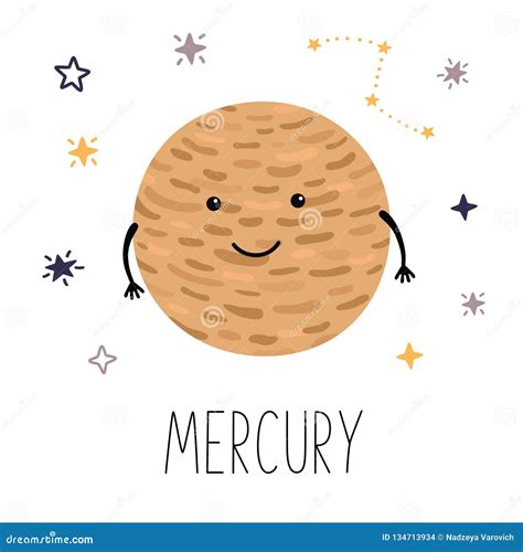 Cute Planet Mercury Planet With Hands And Eyes Vector Illustration