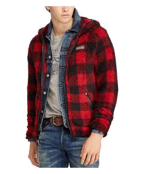 Polo Ralph Lauren Buffalo Plaid Hooded Fleece Jacket In Red For Men Lyst