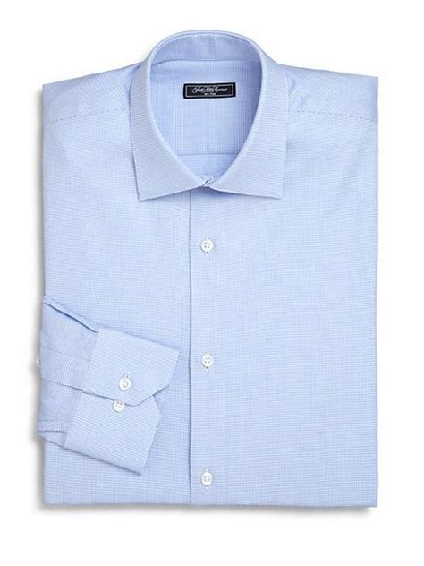 Saks Fifth Avenue Trim Fit Micro Houndstooth Dress Shirt In Blue Bay