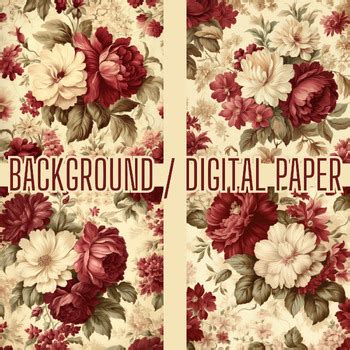 Vintage Floral Burgundy Ivory Digital Wallpaper Papier Num Rique