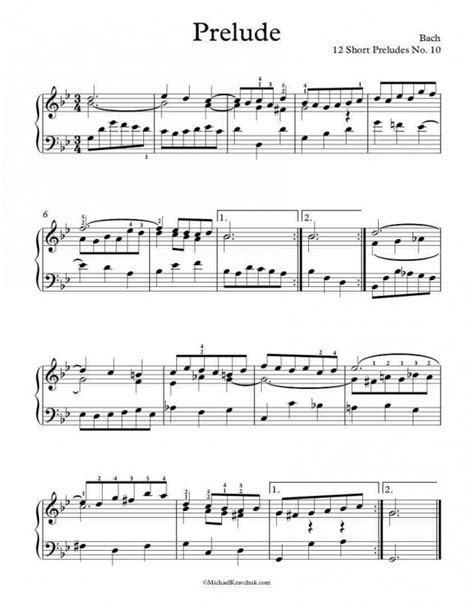 Free Piano Sheet Music 12 Short Preludes No 10 Bach Michael Kravchuk