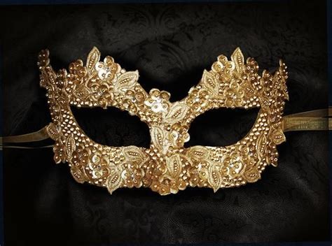 Sequined Gold Masquerade Mask With Rhinestones And Embroidery