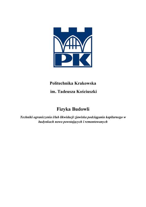 Fizyka Budowli Projekt Politechnika Krakowska Im Tadeusza