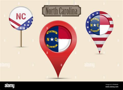 North Carolina Us State Round Flag Map Pin Red Map Marker Location