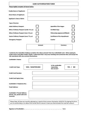 Fillable Online Spain Embassy Gov CREDIT CARD AUTHORISATION FORM FOR