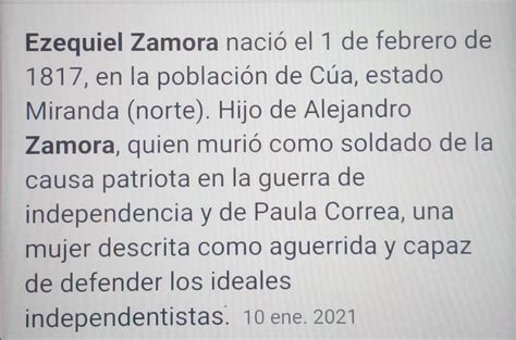 Resumen De La Biograf A De Ezequiel Zamora Brainly Lat