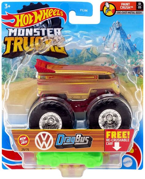 Hot Wheels Monster Trucks Paint Crush Drag Bus 164 Diecast Car Mattel ...