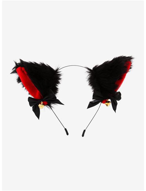 Black And Red Ribbon Bell Fuzzy Cat Ear Headband Hot Topic