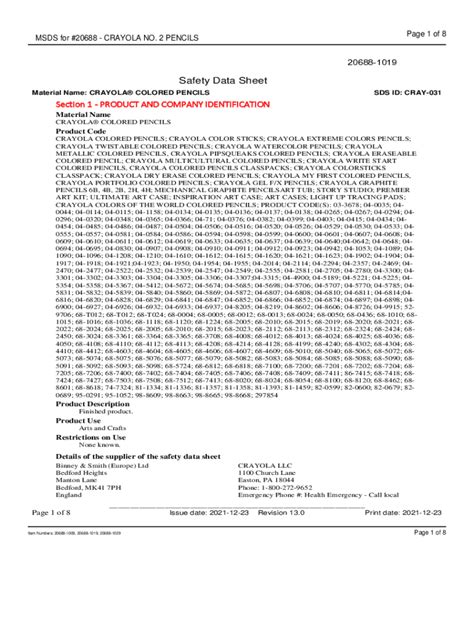 Fillable Online Msds For Crayola No Pencils Material