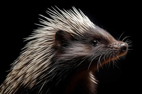 Premium AI Image | Portrait of a cute little hedgehog on a black background