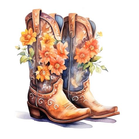 Premium AI Image A Watercolor Painting Of A Cowboy Boots With Flowers