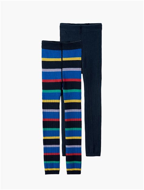 Myrunway Shop Tchibo Multi Stripe And Dark Blue Rib Knit Leggings 2 Pcs