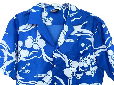 Hilo Hattie Mens Hawaiian Aloha Floral Shirt XL Blue Gem