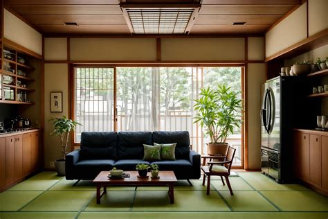 Japanese Design Style Kitchen Living Combo Interior With Chairs And