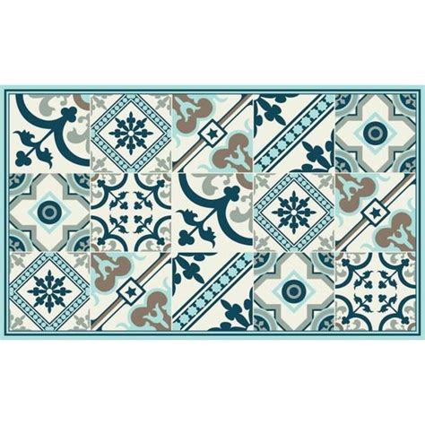 MILAN Tapis Vinyle Carreaux de ciment Bleu et Crème 49 5x100 cm1