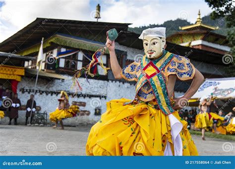 Bhutanese Cham Dance Masked Dance Bumthang Central Bhutan Editorial