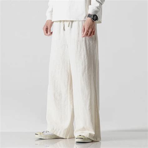 Men Hip Hop Baggy Cotton Linen Harem Pants Men Wide Leg Trousers Oversized Loose Elastic Up