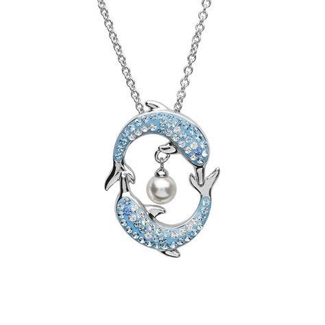 Dolphin Pendant With Pearl And Aqua Crystals — Ocean Jewelry