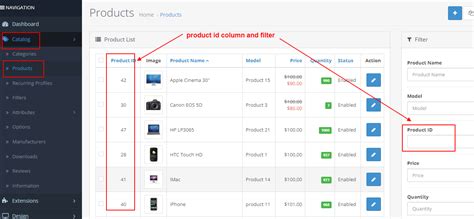 OpenCart Product ID Column Filter At Admin Product List