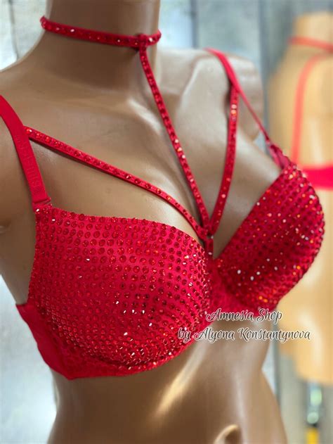 Sexy Bra Bra Rhinestones Red Bra Rave Bra Disco Bra Edc Etsy