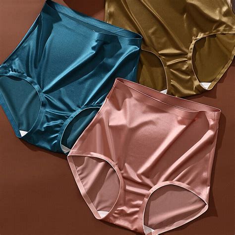 Shiny Satin Silky Knickers Briefs Women High Waist Underwear Panties Seamless Ebay