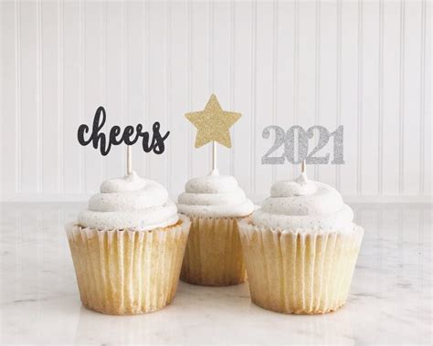 2023 New Years Eve Cupcake Toppers 12ct Glitter Party Toppers Cheers