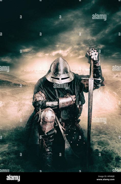 Knight Kneeling And Praying Before Battle Photomontage Loic Quenon