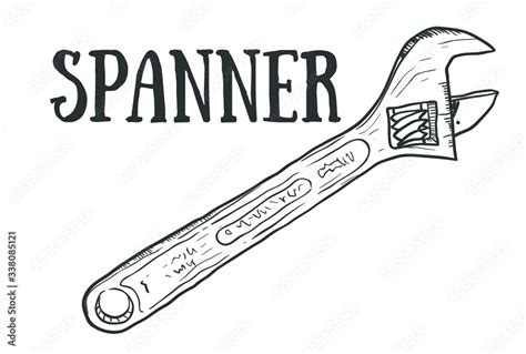 hand drawn adjustable spanner vector sketch doodle drawing vector