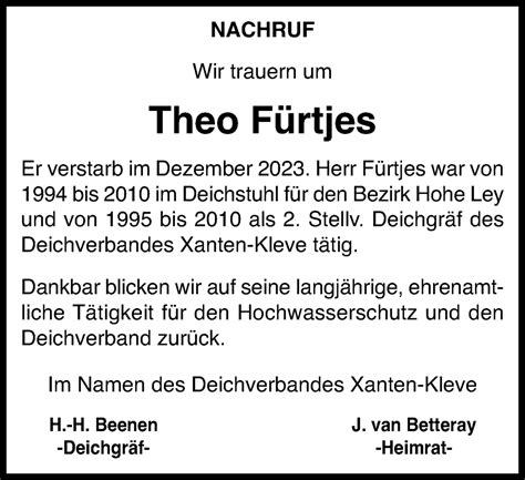 Traueranzeigen Von Theo F Rtjes Trauer In Nrw De