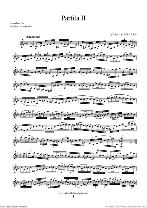 Bach Violin Partita No 2 In D Minor Sheet Music For Violin Solo