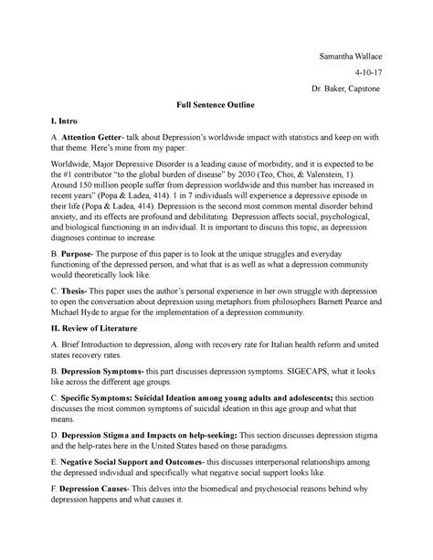 Full Sentence Outline Template