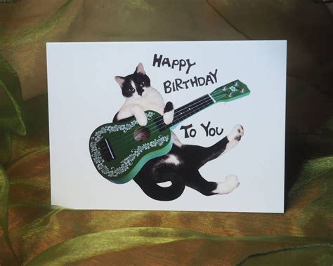 Cat Ukulele Birthday Card Etsy