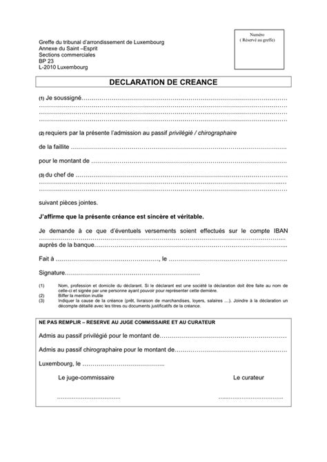 declaration de creances exemple de déclaration de créances Brapp