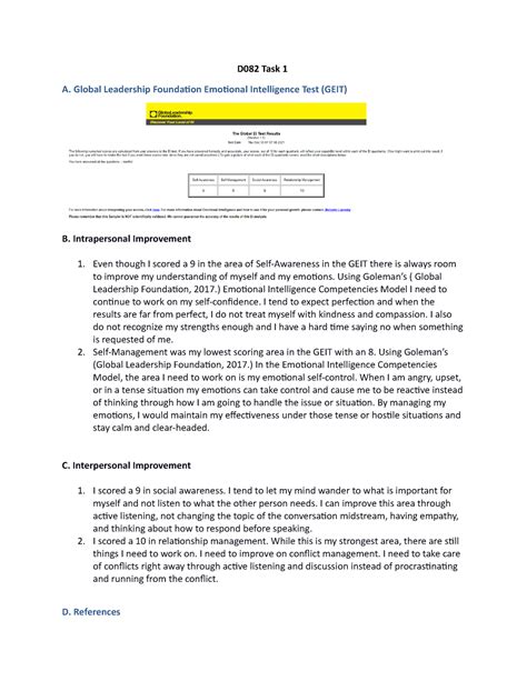 D Task Assessment Task D Task A Global Leadership