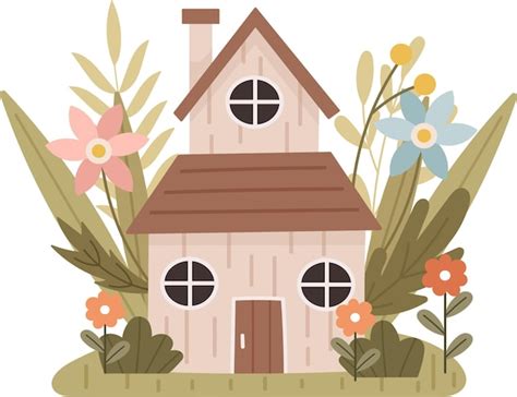 Premium Vector | Spring House With Flowers