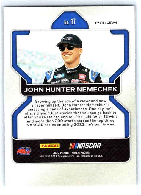 Panini Prizm Nascar Racing Silver Prizm John Hunter Nemechek