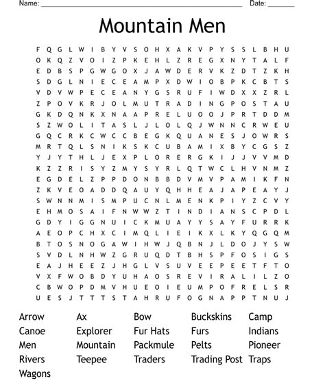 Mountain Men Word Search Wordmint