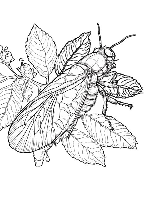 A Cicada On The Leaves Coloring Page Free Printable Coloring Pages