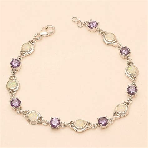 Ethiopian Welo Fire Opal Panorama Amethyst Tennis Bracelets Silver