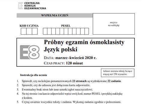 Pr Bny Egzamin Smoklasisty Cke Online Arkusze Zadania