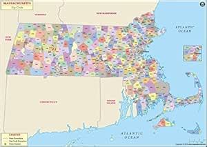 Amazon.com : Massachusetts Zip Code Map (36" W x 25" H) : Office Products